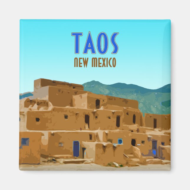 Taos Pueblos New Mexico Vintage Magnet (Front)