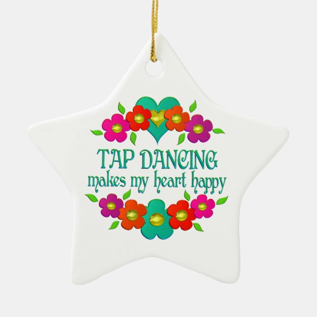 Tap Dancing Heart Happy Ceramic Ornament (Front)