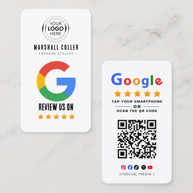 Tap to Review Google Review QR Code Google Ratings Business Card (Front/Back)