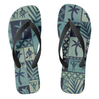 Tapa Blues Hawaiian Petroglyph Warriors Flip Flops