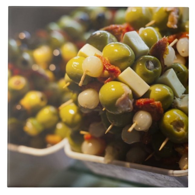 Tapas made with stuffed olives ceramic tile (Front)