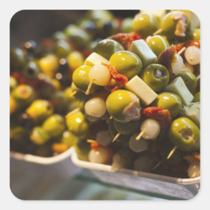 Tapas made with stuffed olives square sticker