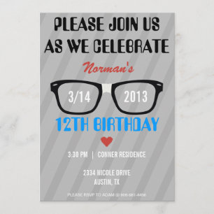 Taped Geek Glasses & Hearts Boy Birthday Invite