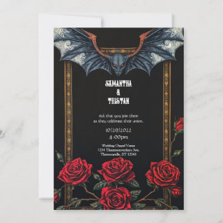 Tapestry Bat and Roses Gothic Wedding Invitation