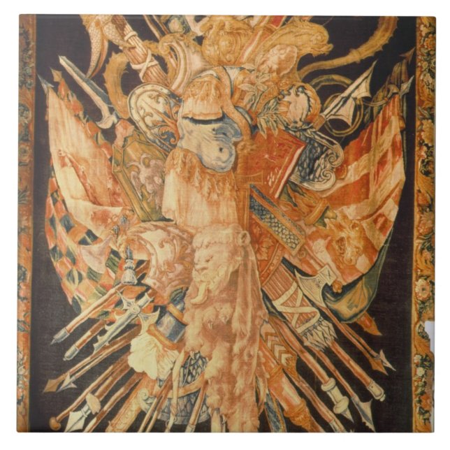 Tapestry depicting war trophies (textile) tile (Front)