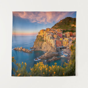 Tapestry Flowers Sunset Cinque Terre Italy Coast