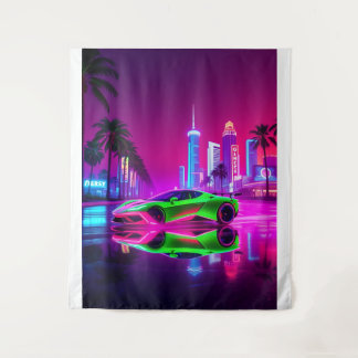 Tapestry Neon Racer – 80s Retro-Futuristic Sports 