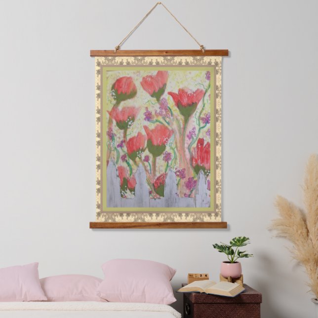 Tapestry - Red Flowers White Fence 2 (Bedroom)