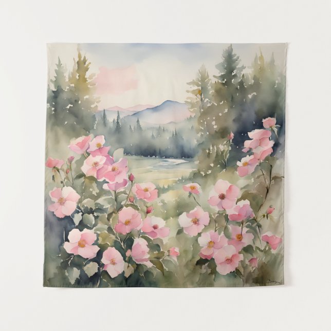 Tapestry Soft Pink Wildflowers Roses Nature  (Front)