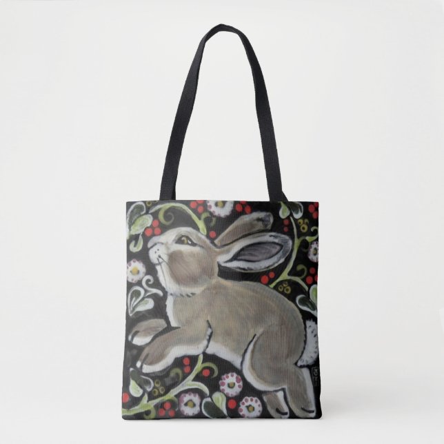 Tapestry Style Grey Rabbit Cute Tote Bag Christmas (Front)