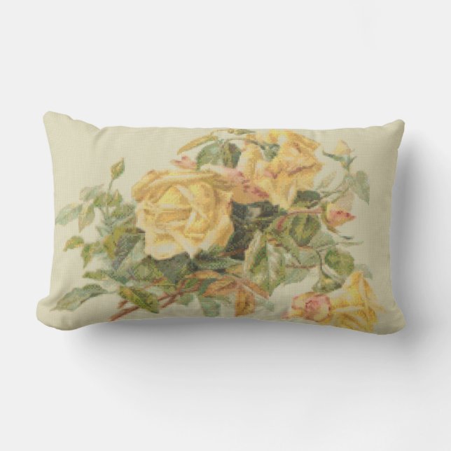 Tapestry Style Yellow Roses Lumbar Cushion (Front)