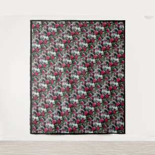 Tapestry White and Red Rosas