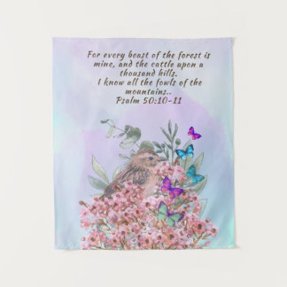 Tapestry with bible verse and nature art