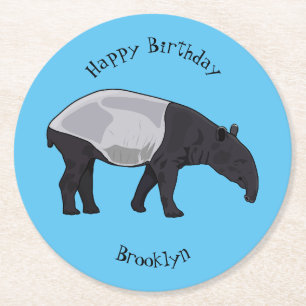 Tapir cartoon illustration round paper coaster
