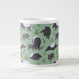 Tapir Family Dinner in Green Large Coffee Mug