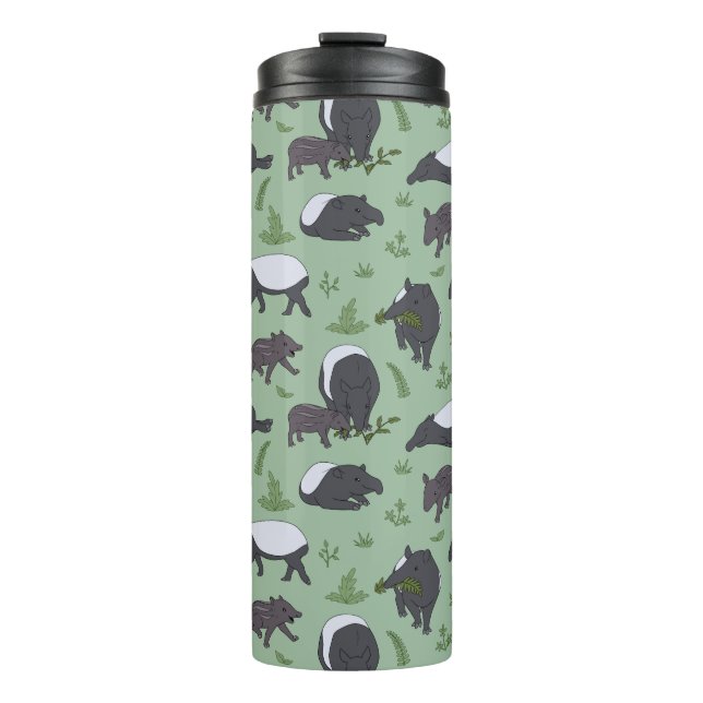 Tapir Family Dinner in Green Thermal Tumbler (Front)
