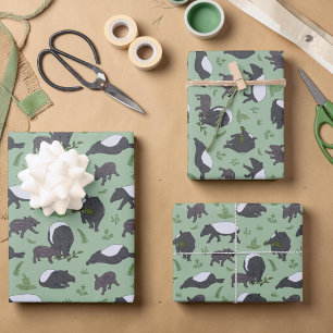 Tapir Family Dinner in Green Wrapping Paper Sheet