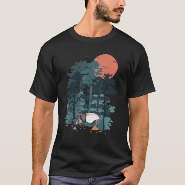 Tapir Mountain Pine Tree Sky Birds are Flying Fore T-Shirt (Front)