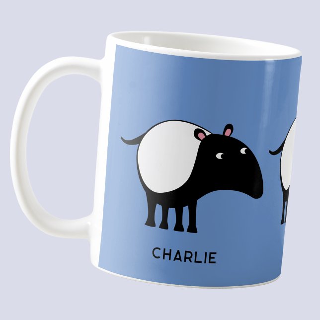 Tapir Personalised Name Coffee Mug (Fun personalized custom name or text Malaysian Tapir mug, fun, quirky and whimsical)