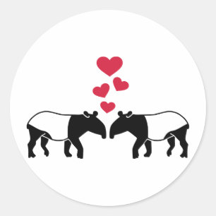 Tapir red hearts love classic round sticker