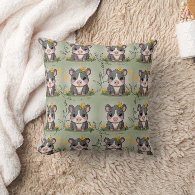 Tapir Yellow Floral Print  Cushion (Blanket)