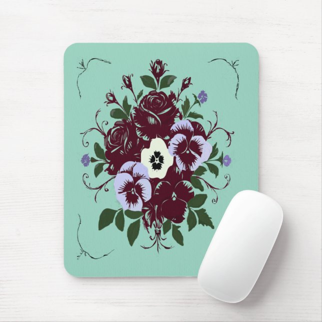 Tapis de Souris Botanique - Bouquet de Viollettes Mouse Pad (With Mouse)