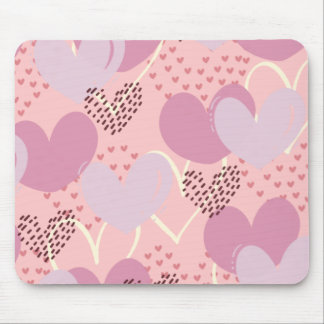 Tapis de souris cœurs rose bonbon, rouge, beige Mouse Pad