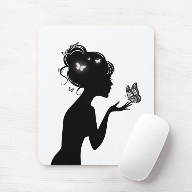 Tapis De Souris La femme papillons blancs Mouse Pad (With Mouse)