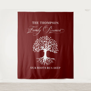 Tapiz Family reunion tree backdrop banner burgundy Tapestry
