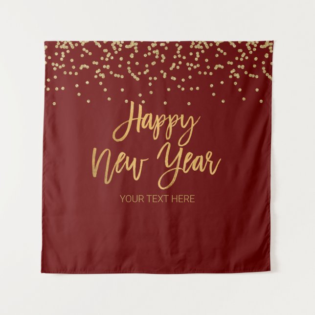 Tapiz Happy New Year gold text Backdrop banner Tapestry (Front)
