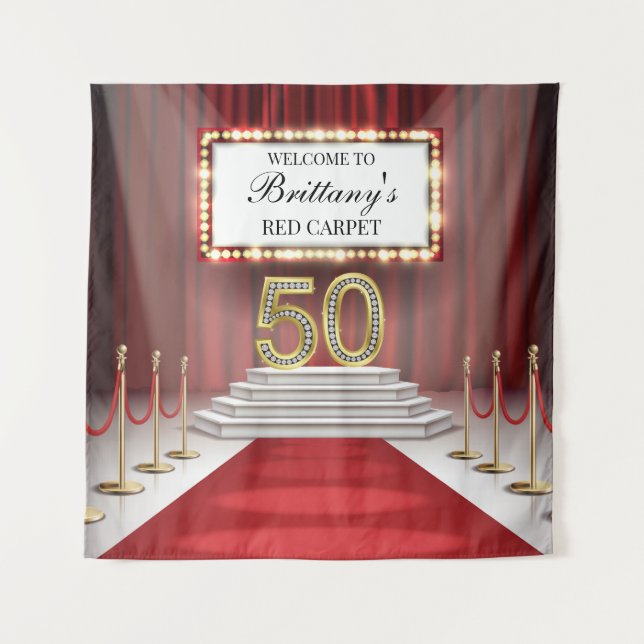 Tapiz Red Carpet 50th Birthday Backdrop banner Tapestry (Front)