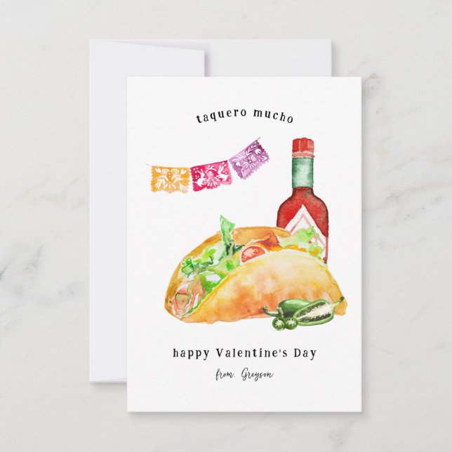 Taquero Mucho | Taco & Hot Sauce Valentine Card (Front)