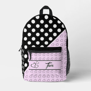 'Tara' Name Template - Black, Pink And White Printed Backpack
