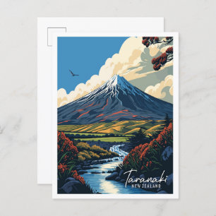 Taranaki New Zealand vintage travel illustration Postcard