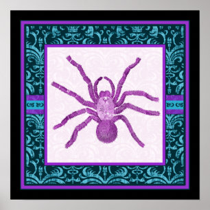 Tarantula - Elegant Teal & Fuschia Damask Border Poster