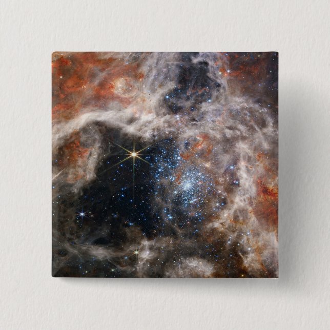 Tarantula Nebula Image from JWST 15 Cm Square Badge (Front)