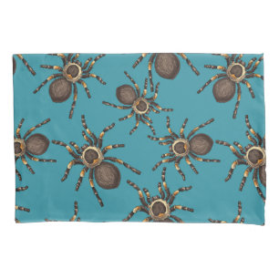 Tarantula on blue pillowcase