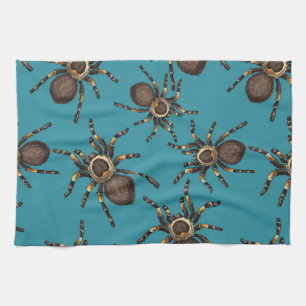 Tarantula on blue tea towel