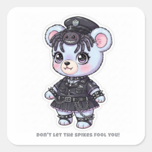 Tarantula Police Bear - Spiky Accessories & Cute Square Sticker