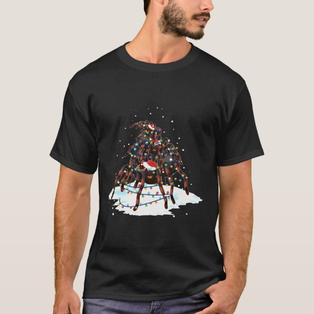 Tarantula Santa Christmas Light Tree T-Shirt (Front)
