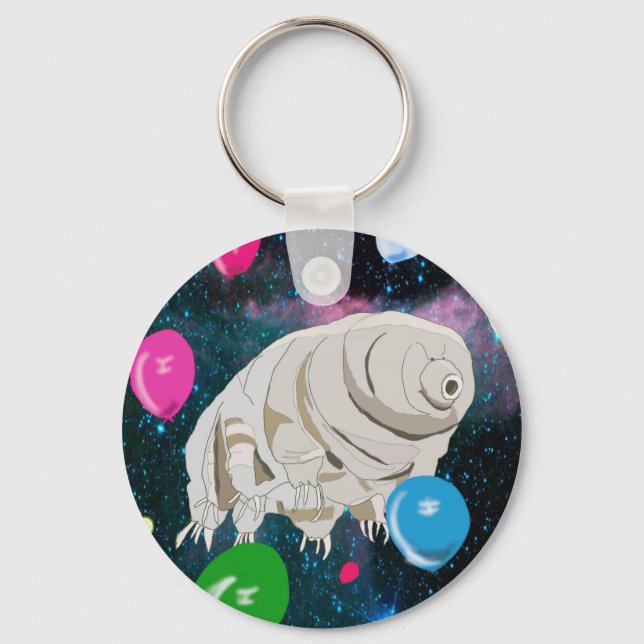 Tardigrade in Space with Colourful Balloons  Key Ring (Front)
