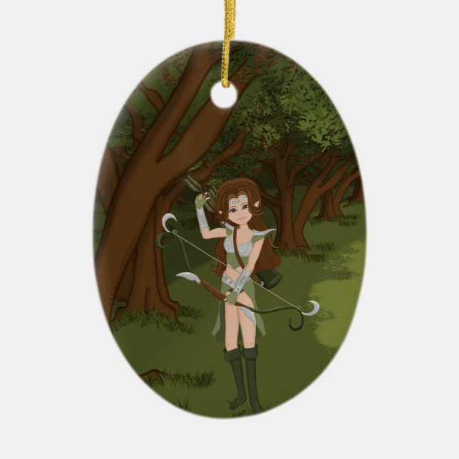 Taren the Archer Warrior Elf Girl Ceramic Ornament (Front)
