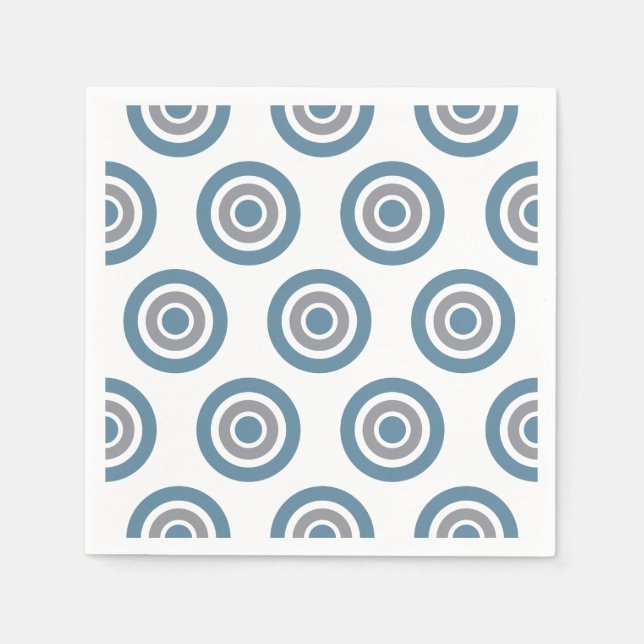 Target Pattern Blue Grey White Cocktail Napkins (Front)