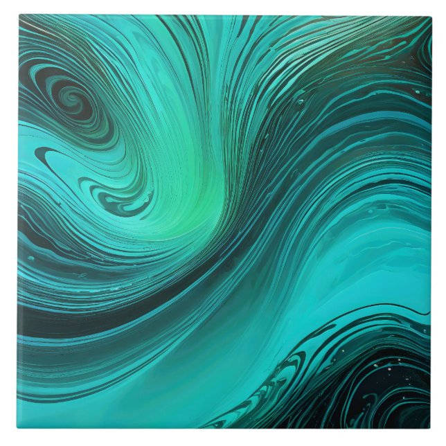 "Tarifa" Blue Swirls Waves Ceramic Tile (Front)