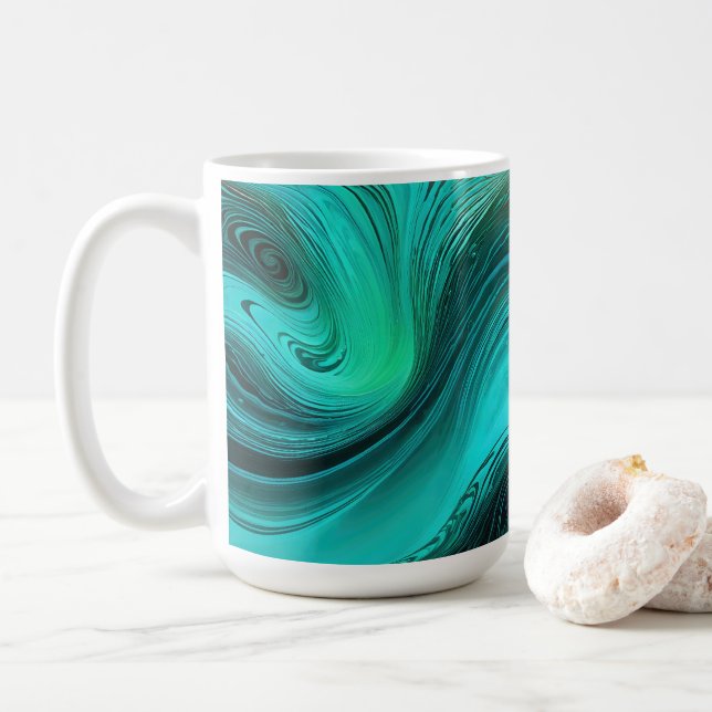 "Tarifa" Blue Swirls Waves Coffee Mug (With Donut)