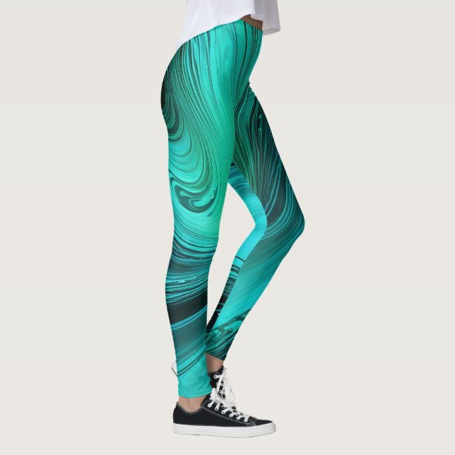 "Tarifa" Blue Swirls Waves Leggings (Right)