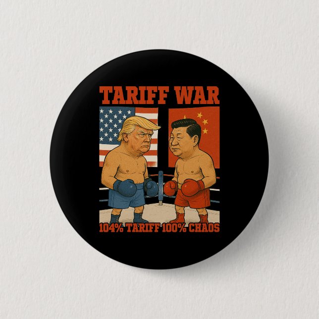 Tariff War Funny Trump Vs Xi Jinping Boxing Match  6 Cm Round Badge (Front)