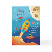 Tarjeta 5th Birthday Stellar Adventure Space Rocke