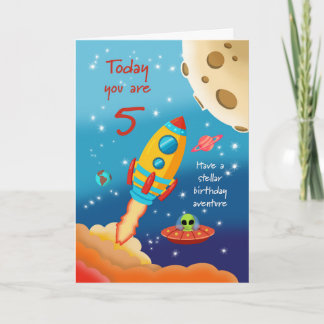 Tarjeta 5th Birthday Stellar Adventure Space Rocke Card