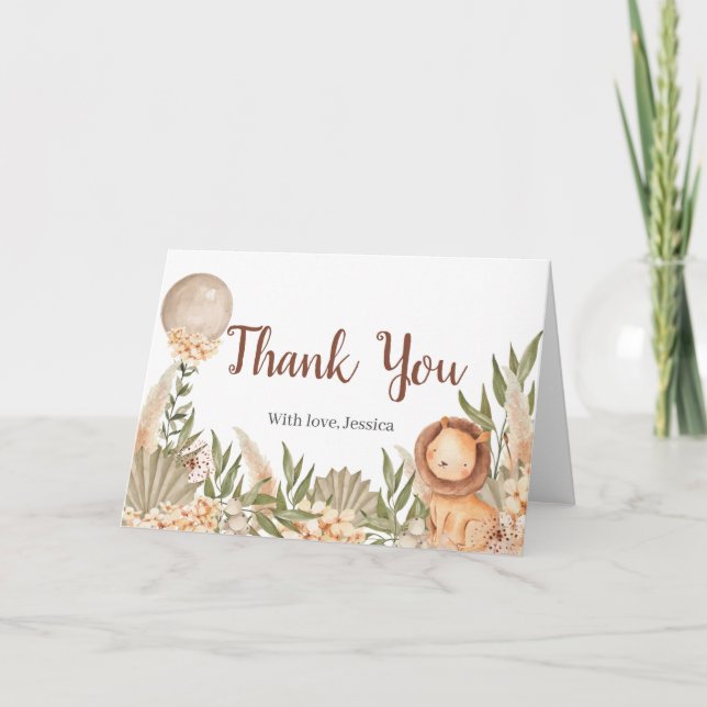 Tarjeta De Agradecimiento Lion Boho pampas Grass t Thank You Card (Front)